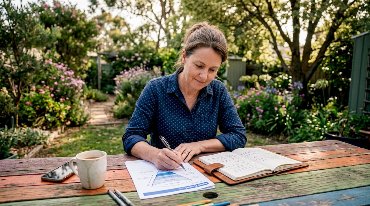 Woman planning website sales funnel at home office