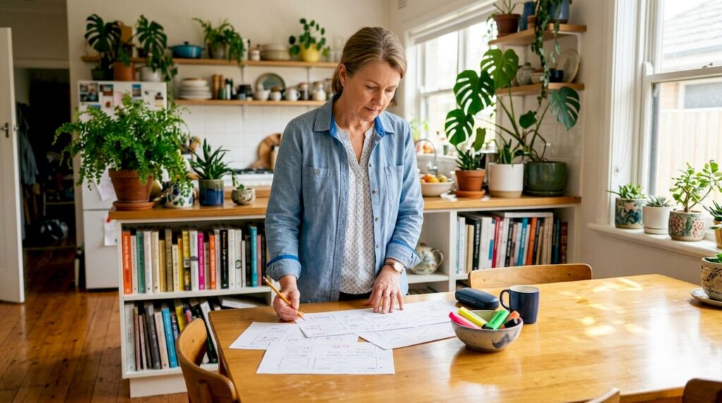 Midlife Australian woman working in home office