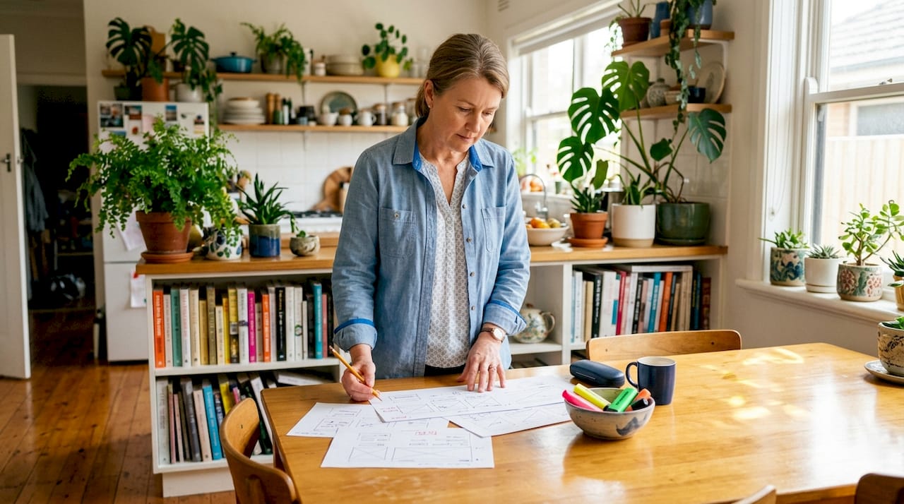 Midlife Australian woman working in home office