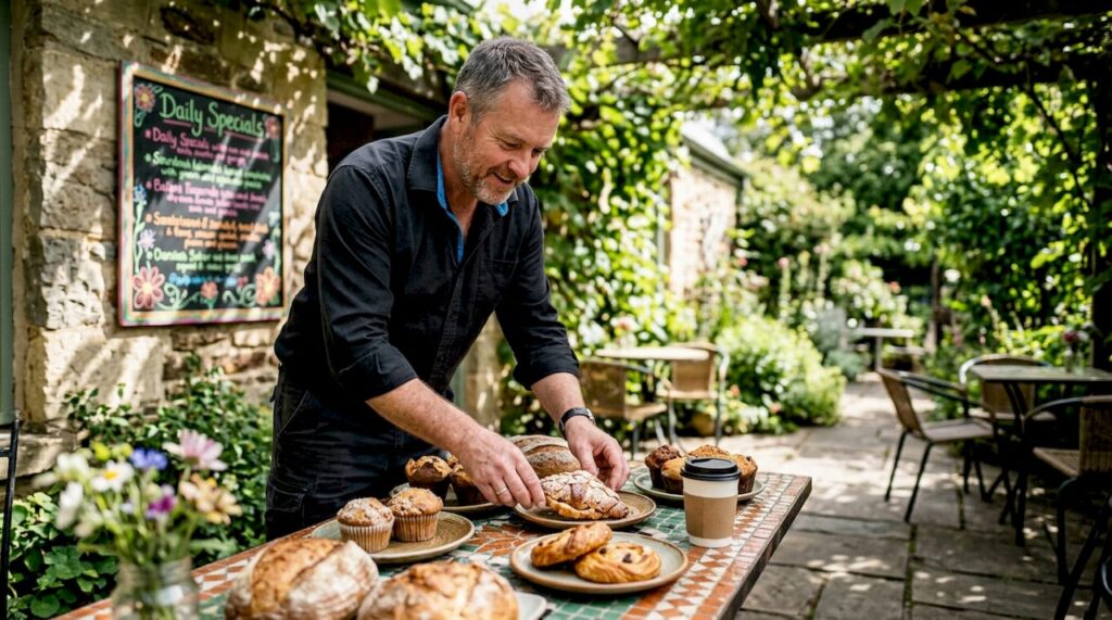 Australian small business owner in cafe environment