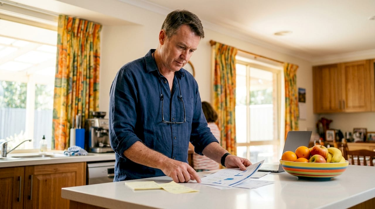 Middle-aged man reviewing website analytics in home office