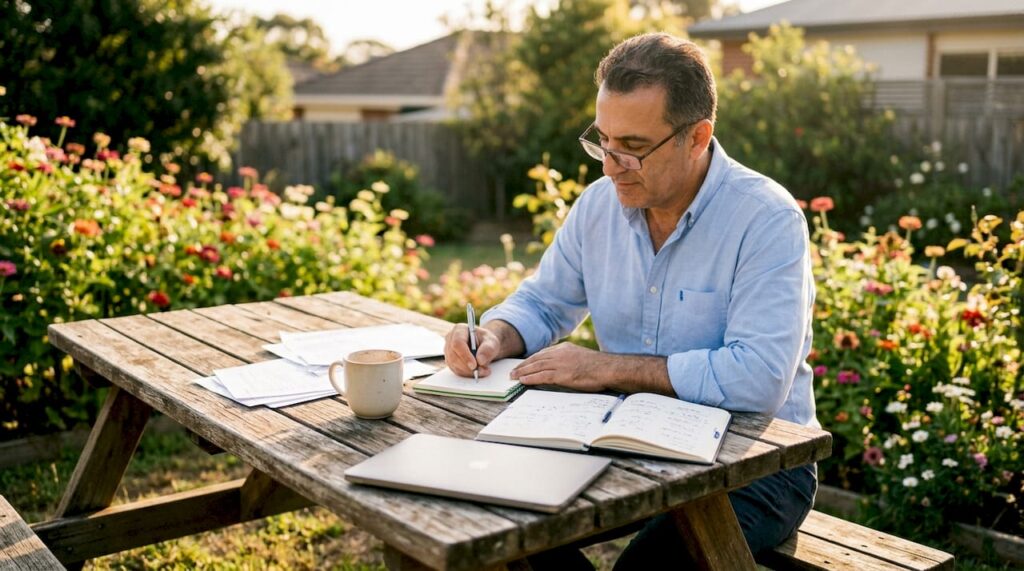 Business owner planning content marketing at home desk