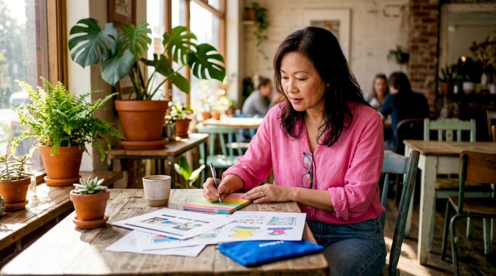 Mature Australian businesswoman planning website