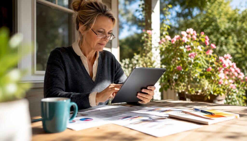 Mature woman using tablet for marketing at home