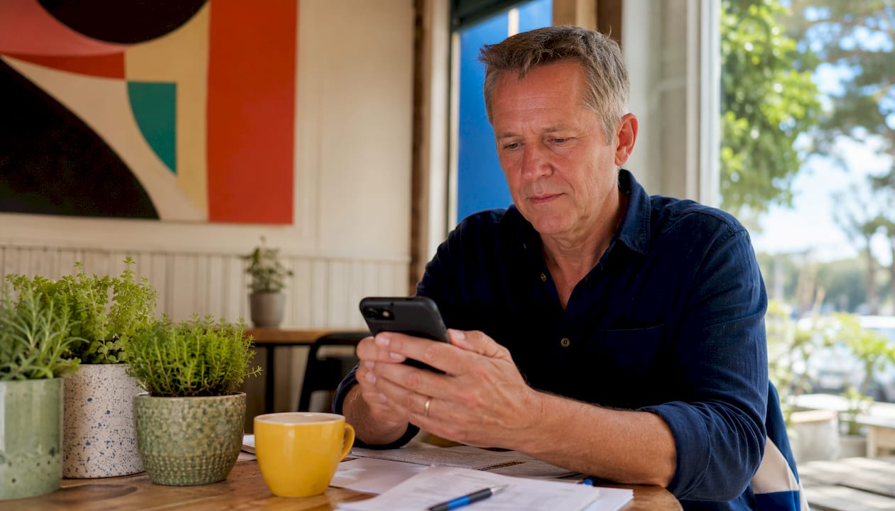 Australian man testing mobile website at home