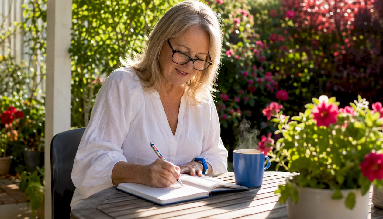 Woman planning lead magnet at kitchen table