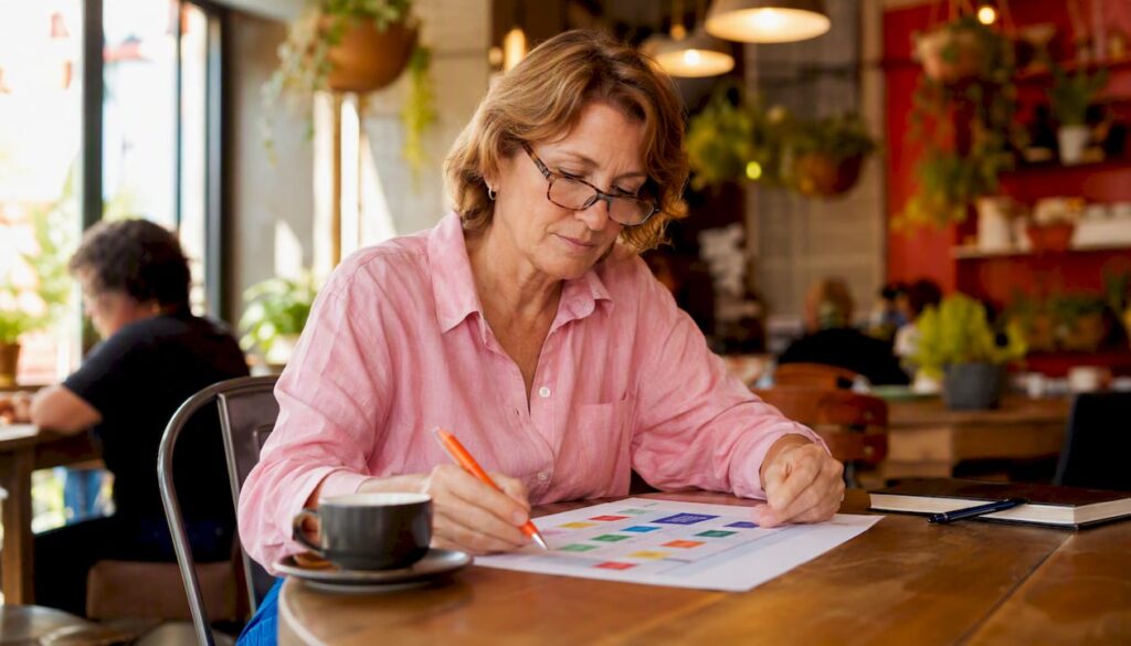 Mature woman planning marketing at home table
