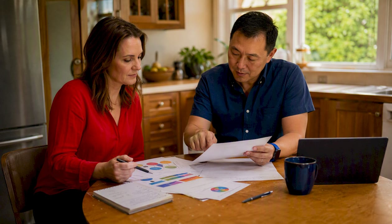 Small business owners discussing marketing strategy