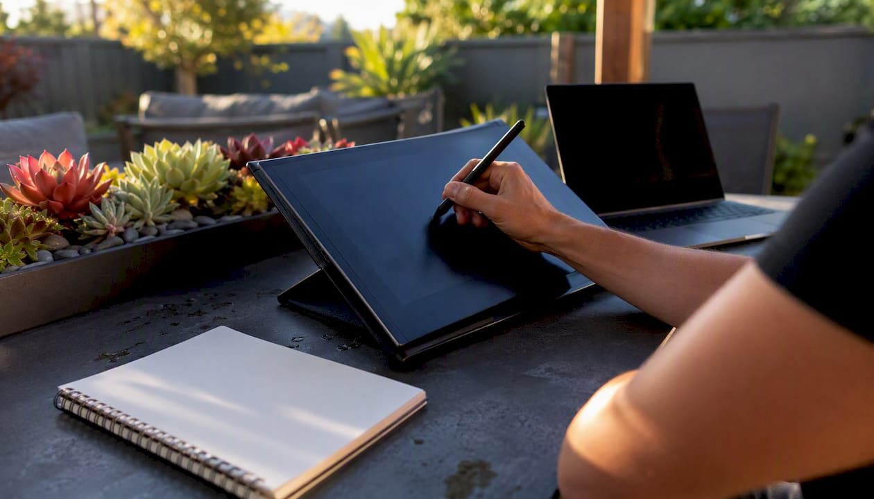 Desk with business growth planning tools