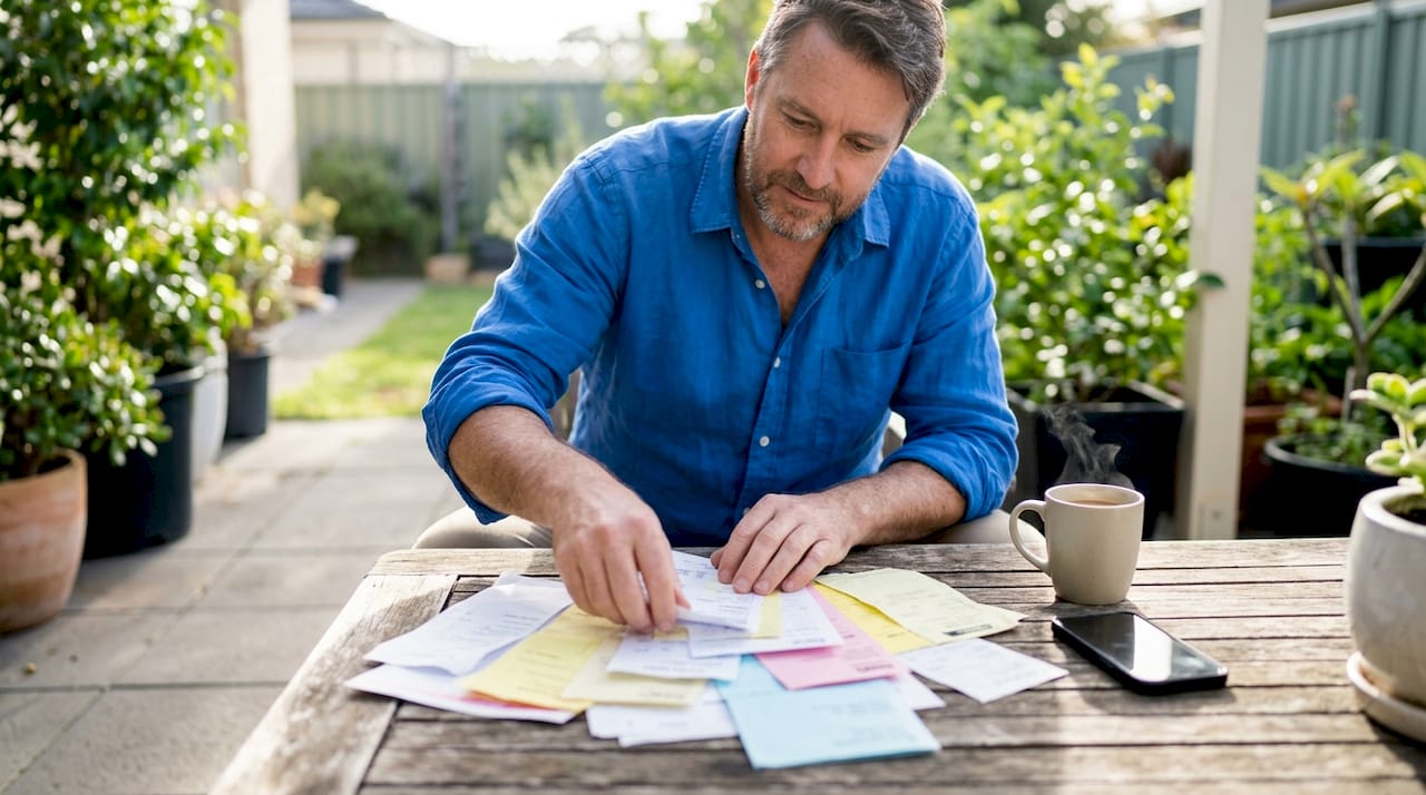 Business owner auditing marketing documents