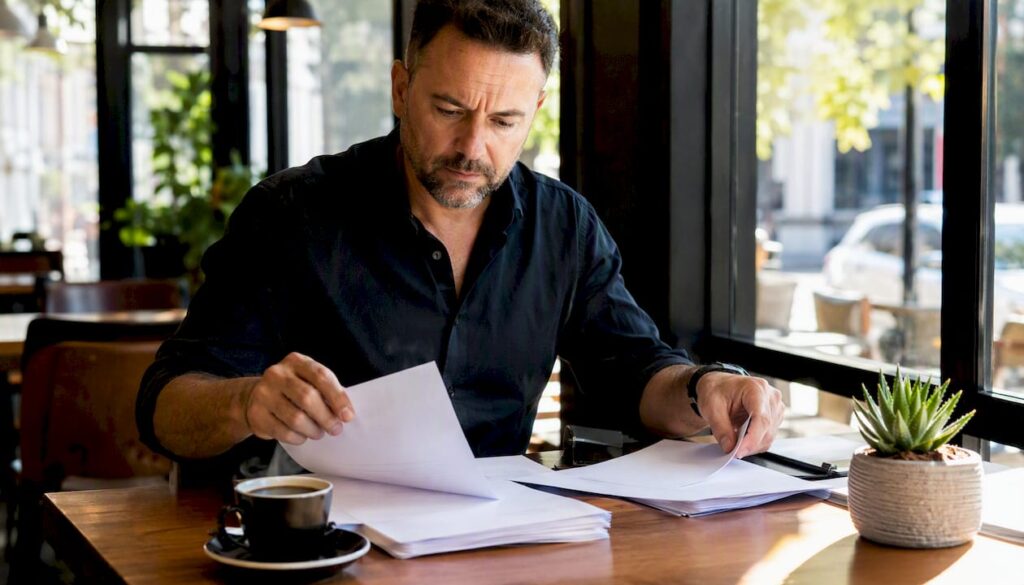 Hands arranging wholesaling real estate contracts