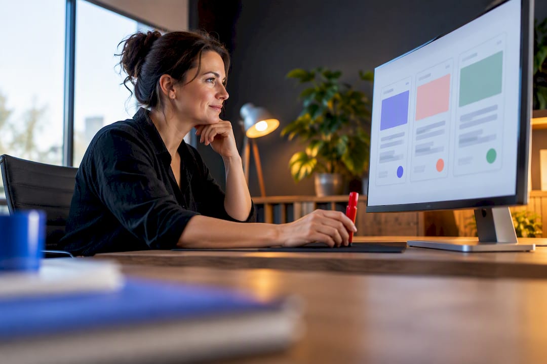 Business owner reviewing service message layouts