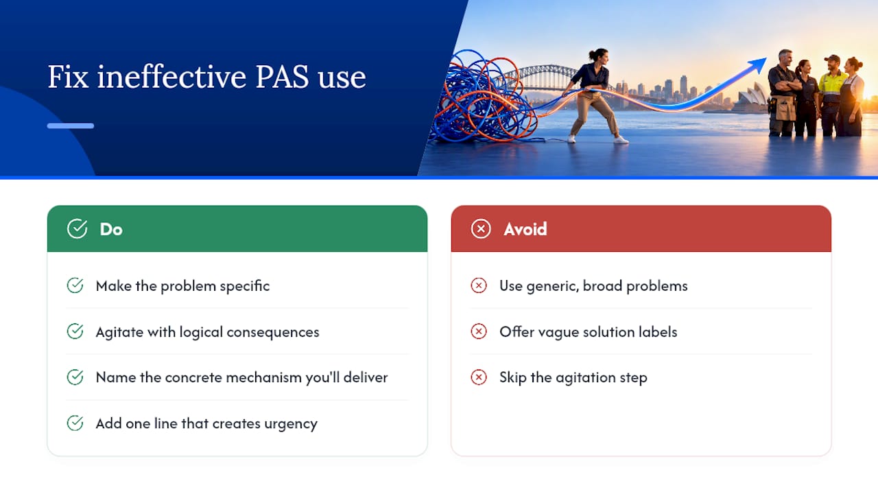 Examples of ineffective PAS use and how to improve them — overview diagram