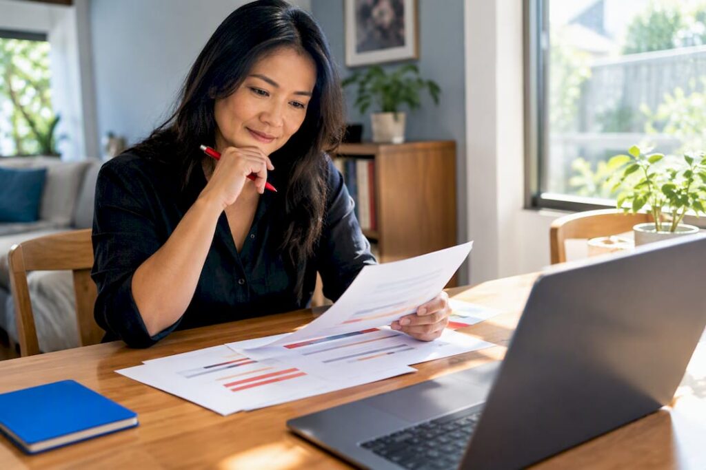 Australian business owner comparing headline drafts