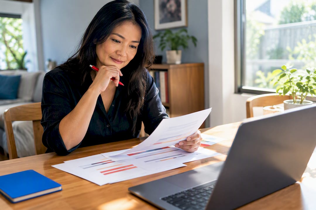 Australian business owner comparing headline drafts