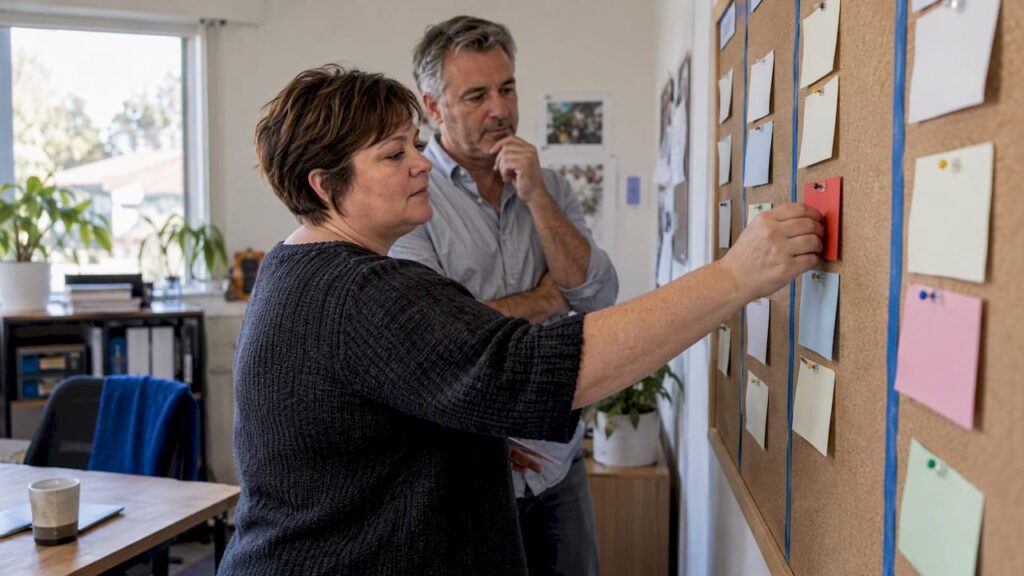 Business owners selecting marketing sprint tasks