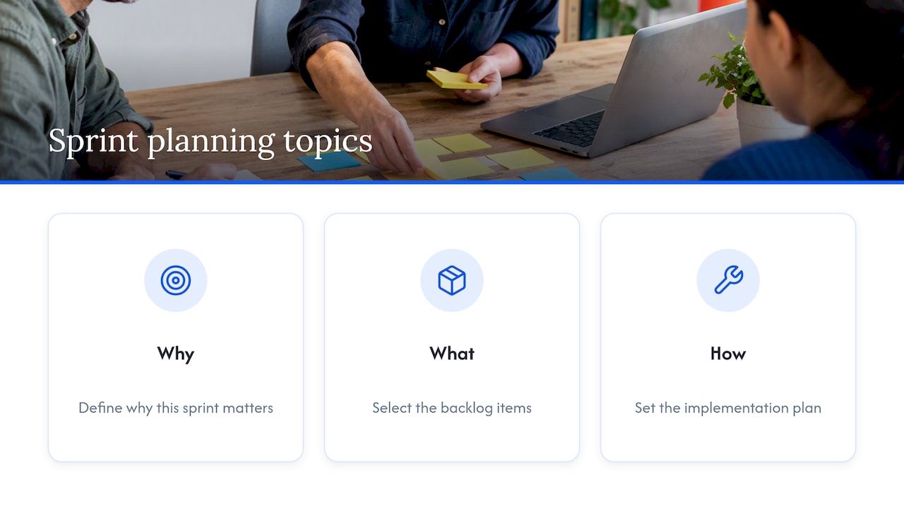 Three topics covered in sprint planning